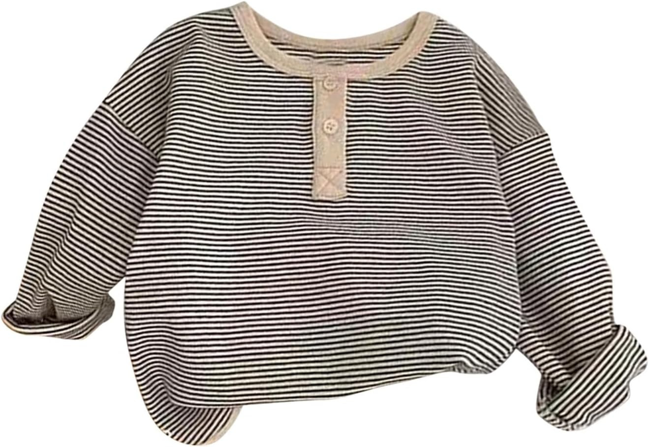 Boys Girls Classic Striped Sweatshirts Toddler Kids Crewneck Long Sleeve Button up Pullover Oversized Cute Aesthetic Outfits | Amazon (US)