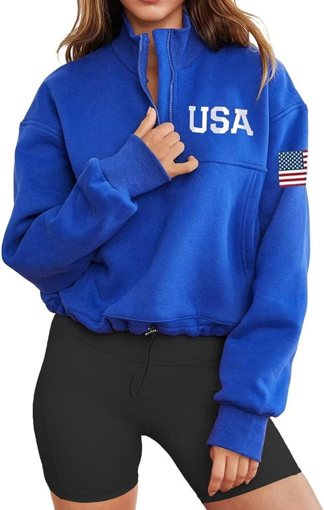 Womens Long Sleeve American Flag Sweatshirts Half Zip Oversized Casual Pullover Top Fall Graphic ... | Amazon (US)