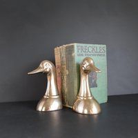 Brass Duck Head Bookends Vintage Mallards Bird Doorstop Made in Korea Mcm Office Bookshelf | Etsy (US)