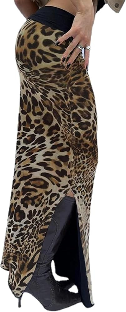 Leopard Print Skirt Cheetah Print Long Skirts for Women Trendy Y2k Summer Skirts Maxi Skirt | Amazon (US)