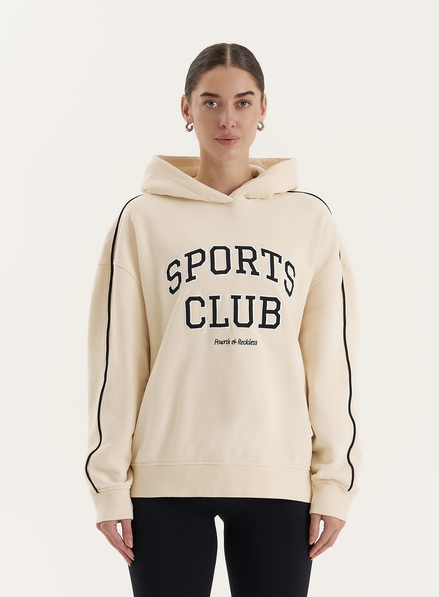 Cream Sports Club Slogan Oversized Hoodie- Lille | 4th & Reckless
