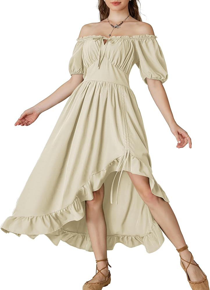 Scarlet Darkness Renaissance Dress Women Cottagecore Corset Dress Ruffle Maxi Dress with Pockets | Amazon (US)