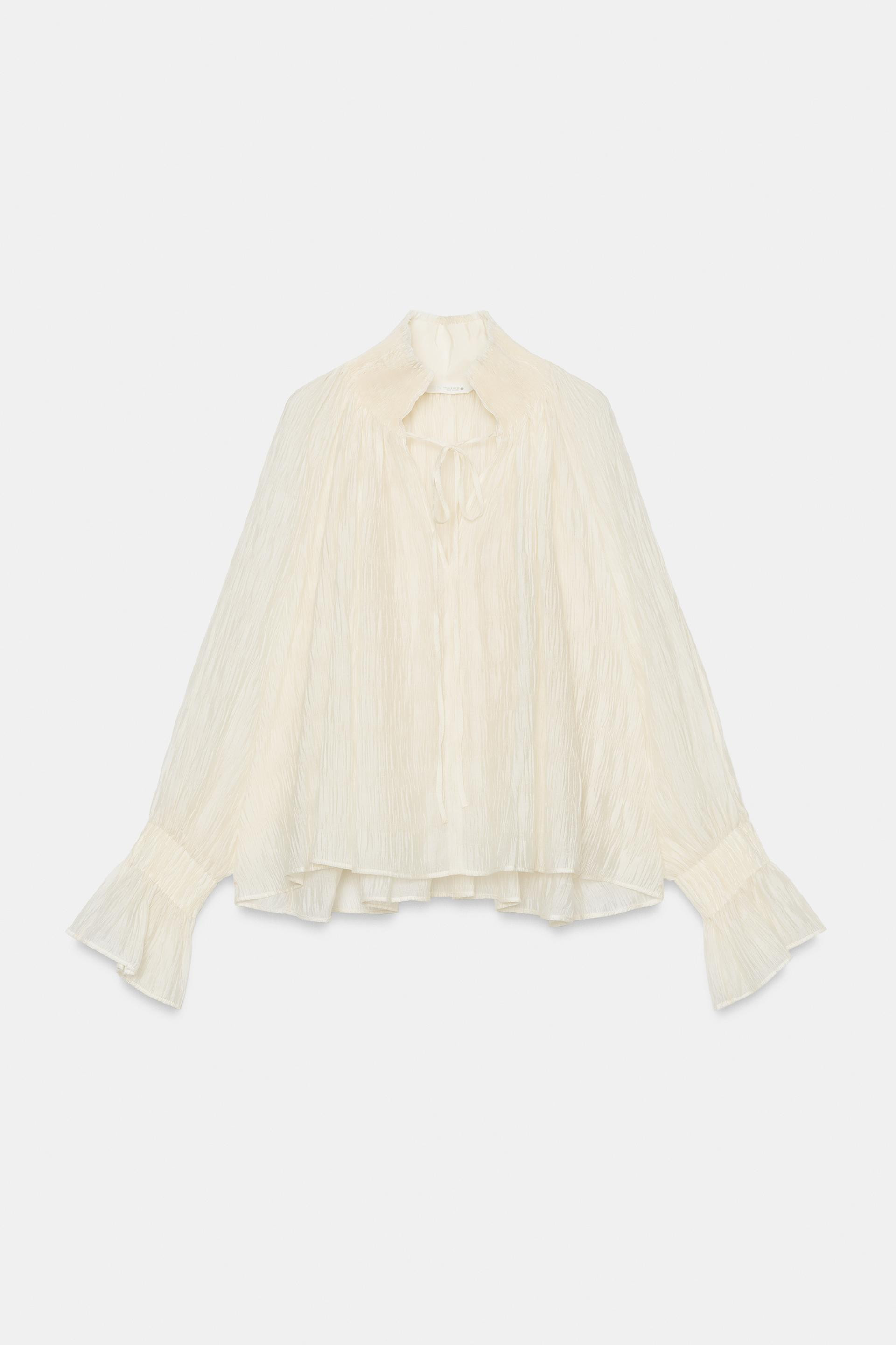 Zara - Zw Collection Lyocell-Blend Ruched Blouse - Ecru - Xs - Woman | Zara US
