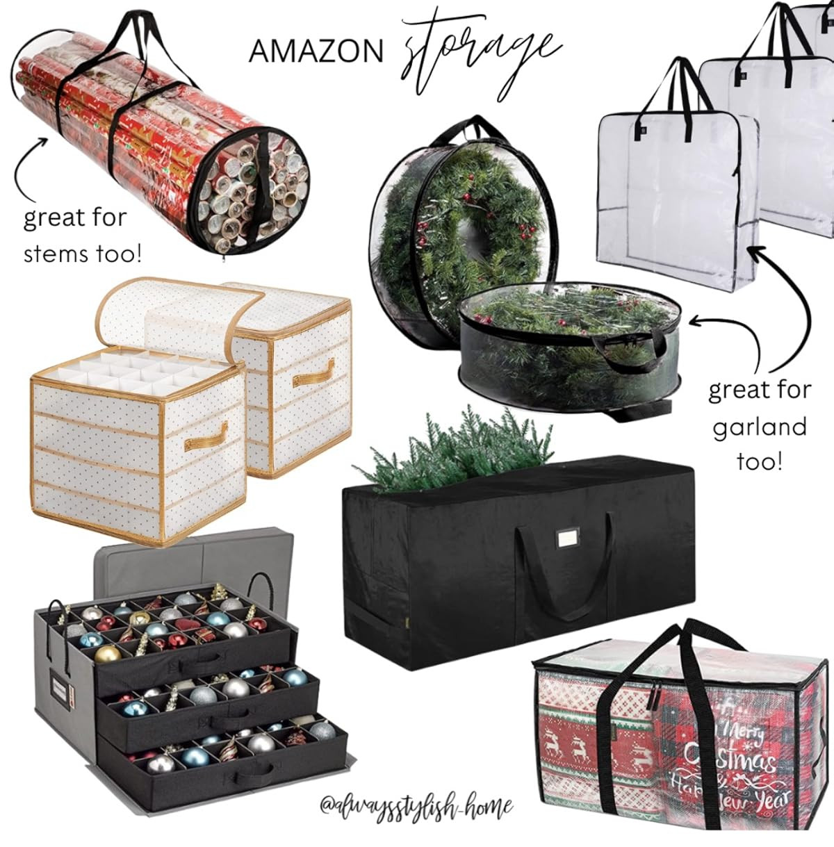 Holiday storage solutions! These are the items I use to store all our holiday decor. Clear storage bags, wreath bags, tree bags, ornament storage bin, wrapping paper storage. amazon home & holiday finds | Amazon (US)