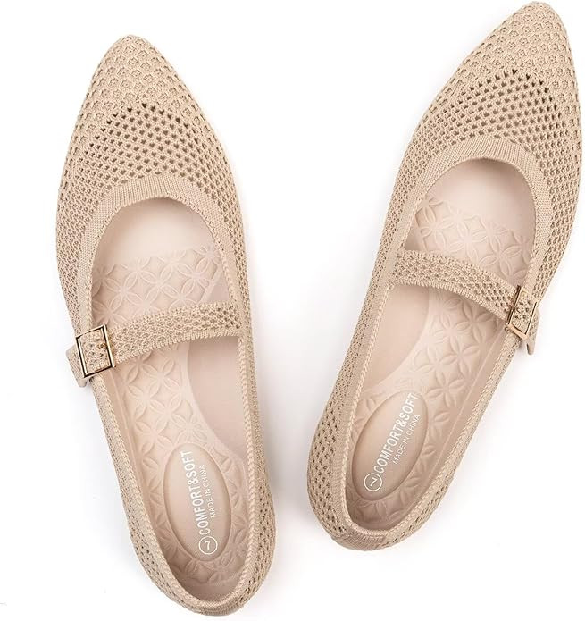 Frank Mully Women's Mesh Flats Mary Jane Shoes Pointed Toe Lightweight with Adjustable Instep Str... | Amazon (US)