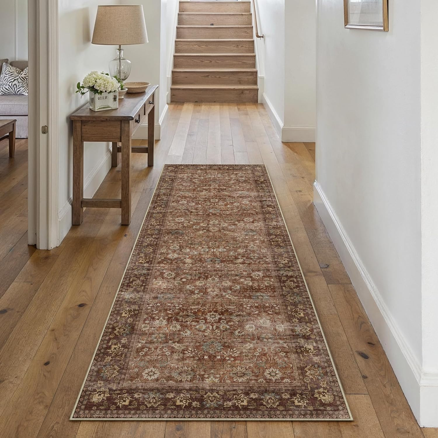 HUGEAR 2x6 Brick Red Vintage Floral Washable Runner Rug for Hallway | Amazon (US)