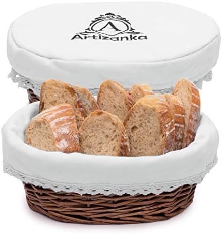 Artizanka Medium Bread Basket for Serving Set - 11x4" Wicker Basket with Removable Liner and Cove... | Amazon (US)
