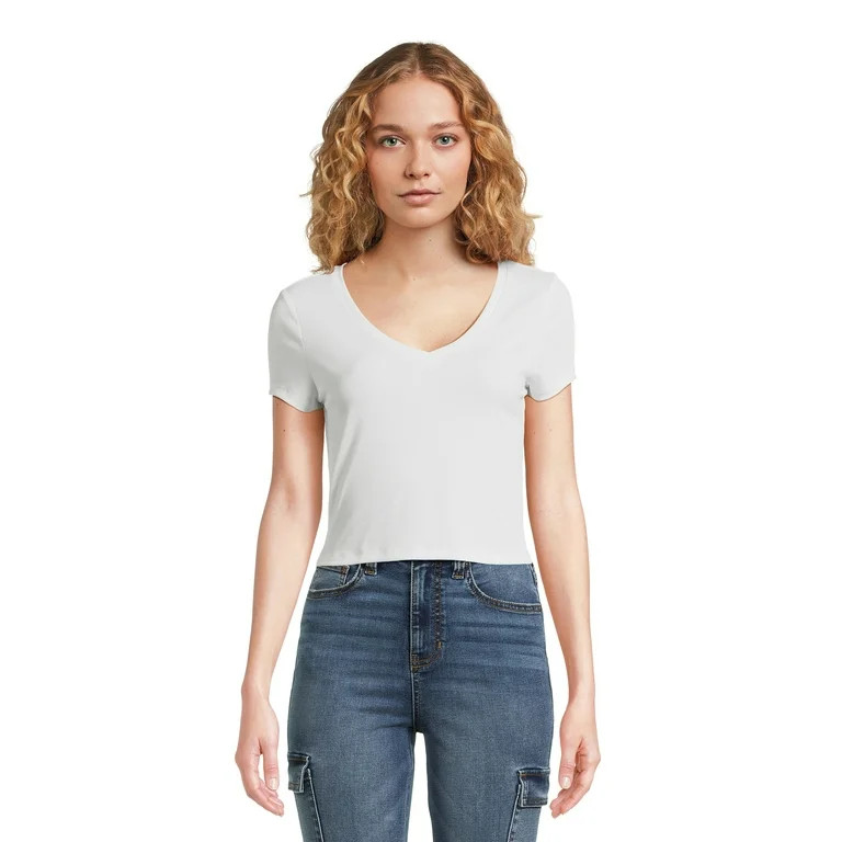 No Boundaries Juniors V-Neck Rib Tee | Walmart (US)