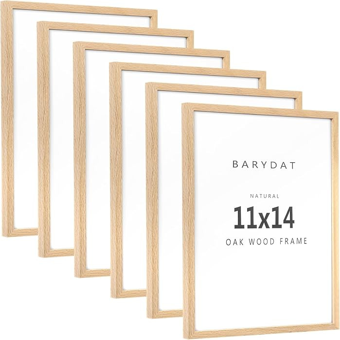Barydat 6 Pack 11 x14 Wood Picture Frames, Natural Beige Oak Minimalist Solid Wooden Poster Frame... | Amazon (US)