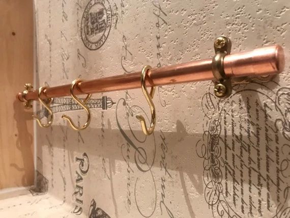 Copper pipe pan utensil pot rail 70cm rack, steampunk, rosegold, kitchen, industrial, loft, retro... | Etsy (US)