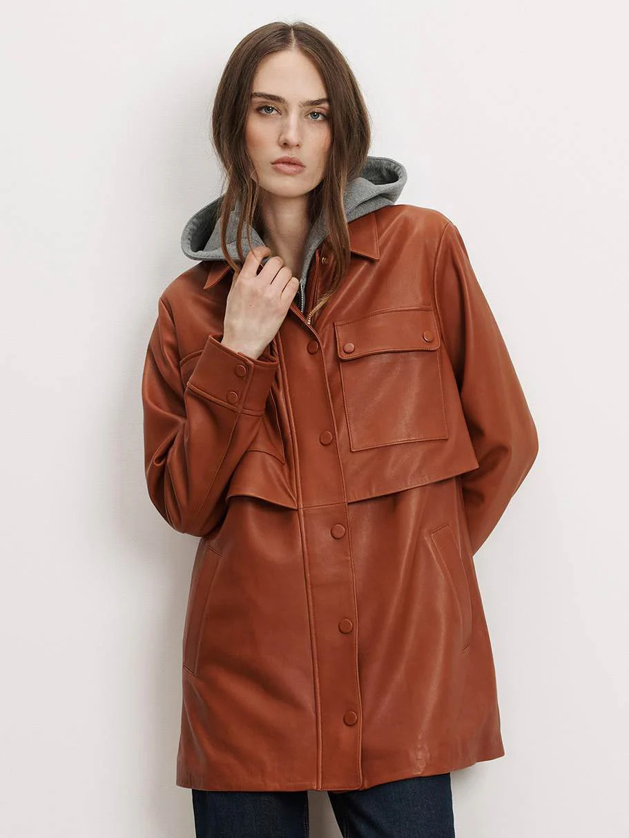 Veronica Beard Liora Leather Utility Dickey Coat Red Oak | Veronica Beard