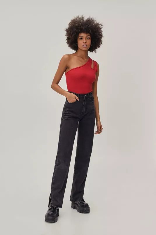 Ribbed Cut Out Asymetric Bodysuit | Nasty Gal (US)