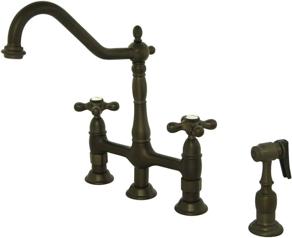 Kingston Brass KS1275AXBS Heritage Bridge Kitchen Faucet, 8-3/4" Spout Reach, Oil Rubbed Bronze | Amazon (US)