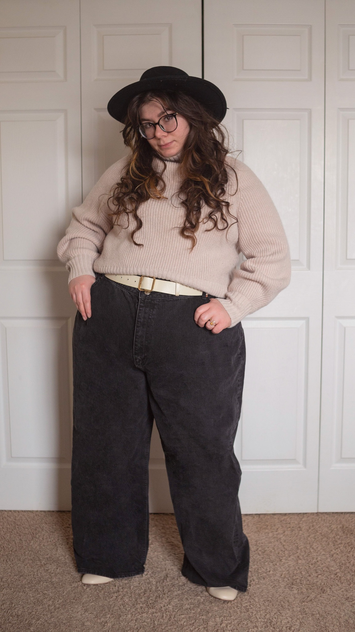 Plus size wide leg jeans and turtleneck 

#LTKSeasonal #LTKcurves
