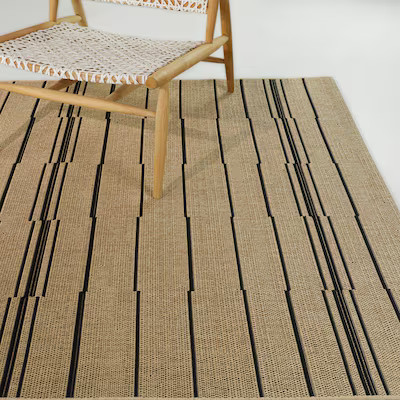 Origin 21 8 x 10 (ft) Flatweave Polypropylene Black Rectangular Outdoor Stripe Mid-Century Modern... | Lowe's