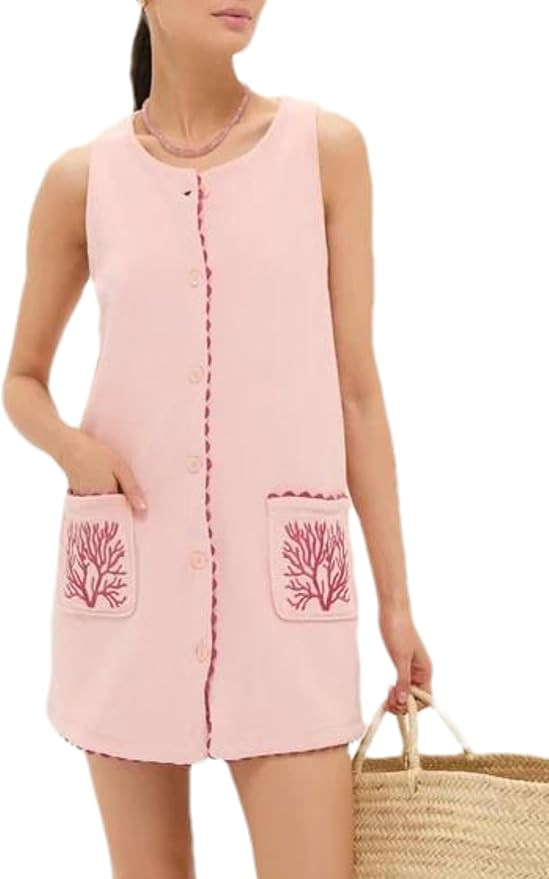 Sleeveless Mini Dress for Women Faux Suede Soft Cover Up with Button Front Summer Casual Embroide... | Amazon (US)