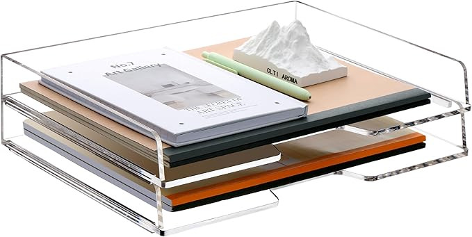 SANRUI Stackable Paper Tray,Acrylic File Organizer,Paper Tray Organizer for Desk,Clear Office Des... | Amazon (US)