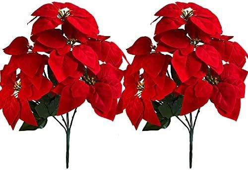 Asano Season 2Pcs Fake Poinsettia Flowers Artificial 7 Heads Red Christmas Flower Bouquet Decorat... | Amazon (US)