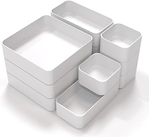 STORi SimpleSort 12-Piece Stackable White Drawer Organizer Set | Multi-size Trays | Small Makeup Vanity Storage Bins and Office Desk Drawer Dividers | Made in USA | Amazon (US)