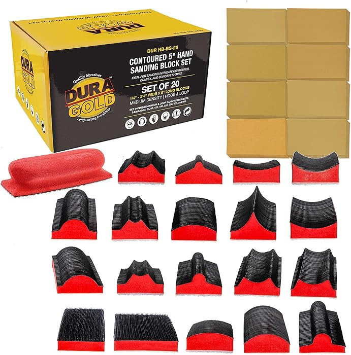 Dura-Gold 20-Piece Contoured Profile 5" Hand Sanding Block Set with 40 Sheet Hook & Loop Sandpape... | Amazon (US)