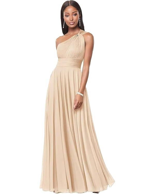 CuteMe Chiffon One Shoulder Bridesmaid Dress for Women Ruched Long Formal Dress with Pockets CC00... | Amazon (US)
