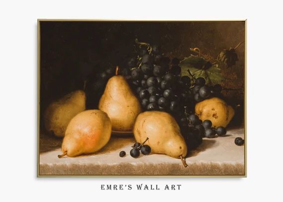 Vintage Kitchen Still Life Painting Moody Pear Wall Art - Etsy | Etsy (US)