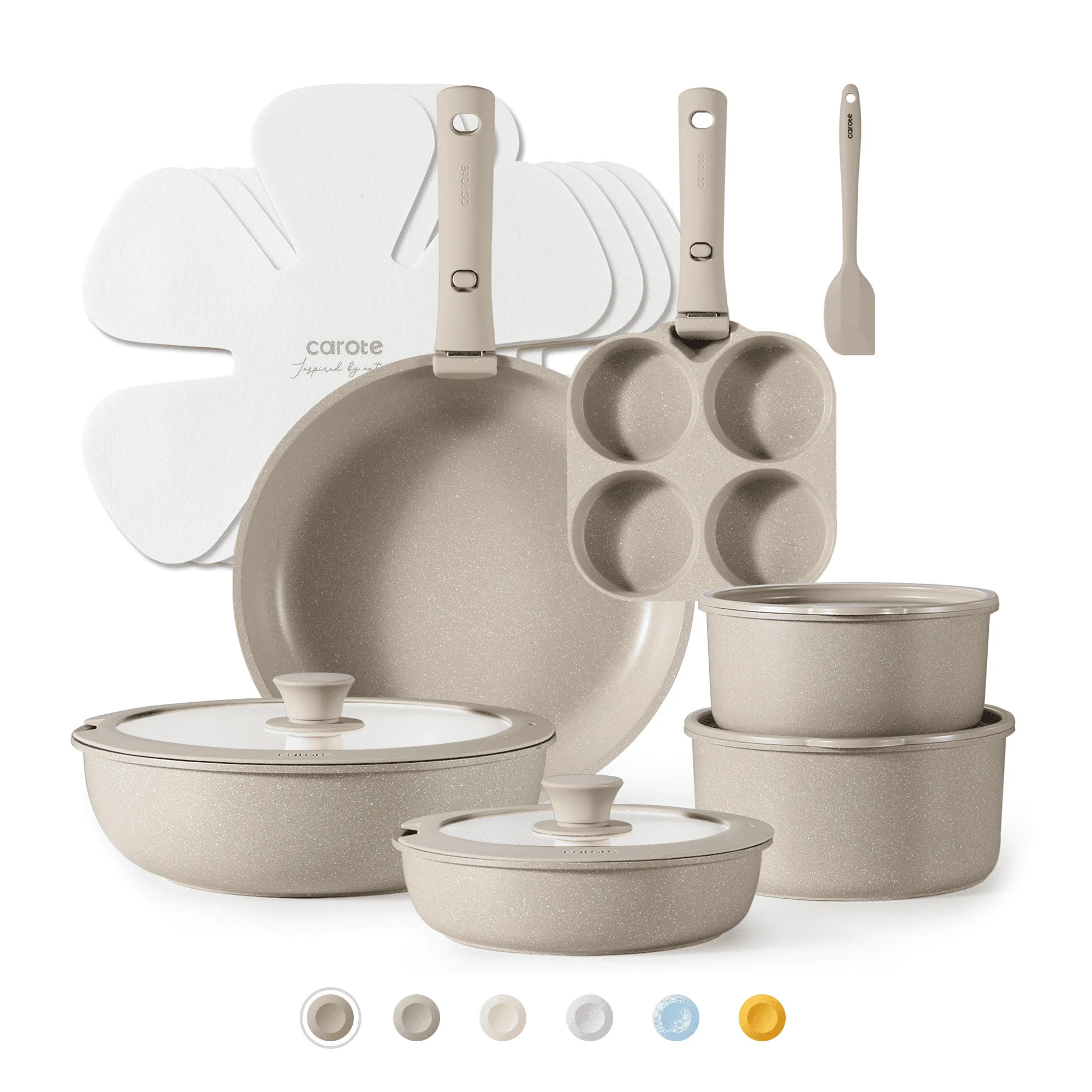 Carote Nonstick Cookware Sets, 17 Pcs Granite Non Stick Pots and Pans with Removable Handle(Taupe... | Walmart (US)