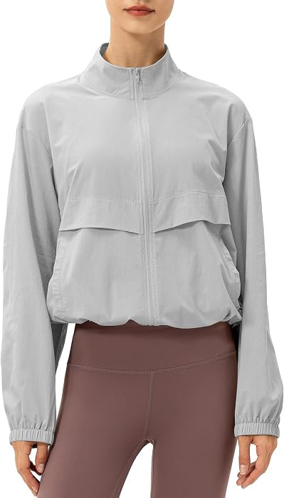 Women's Lightweight Zip Up Athletic Jacket Stand Collar Windproof Sun Protection Workout Outdoor ... | Amazon (US)