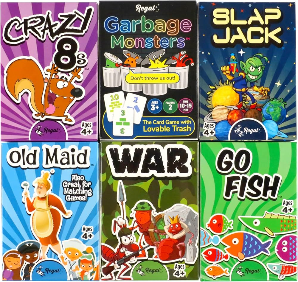 Regal Games Card Games for Kids - Go Fish, Crazy 8's, Old Maid, Slap Jack, Garbage Monster, War -... | Amazon (US)