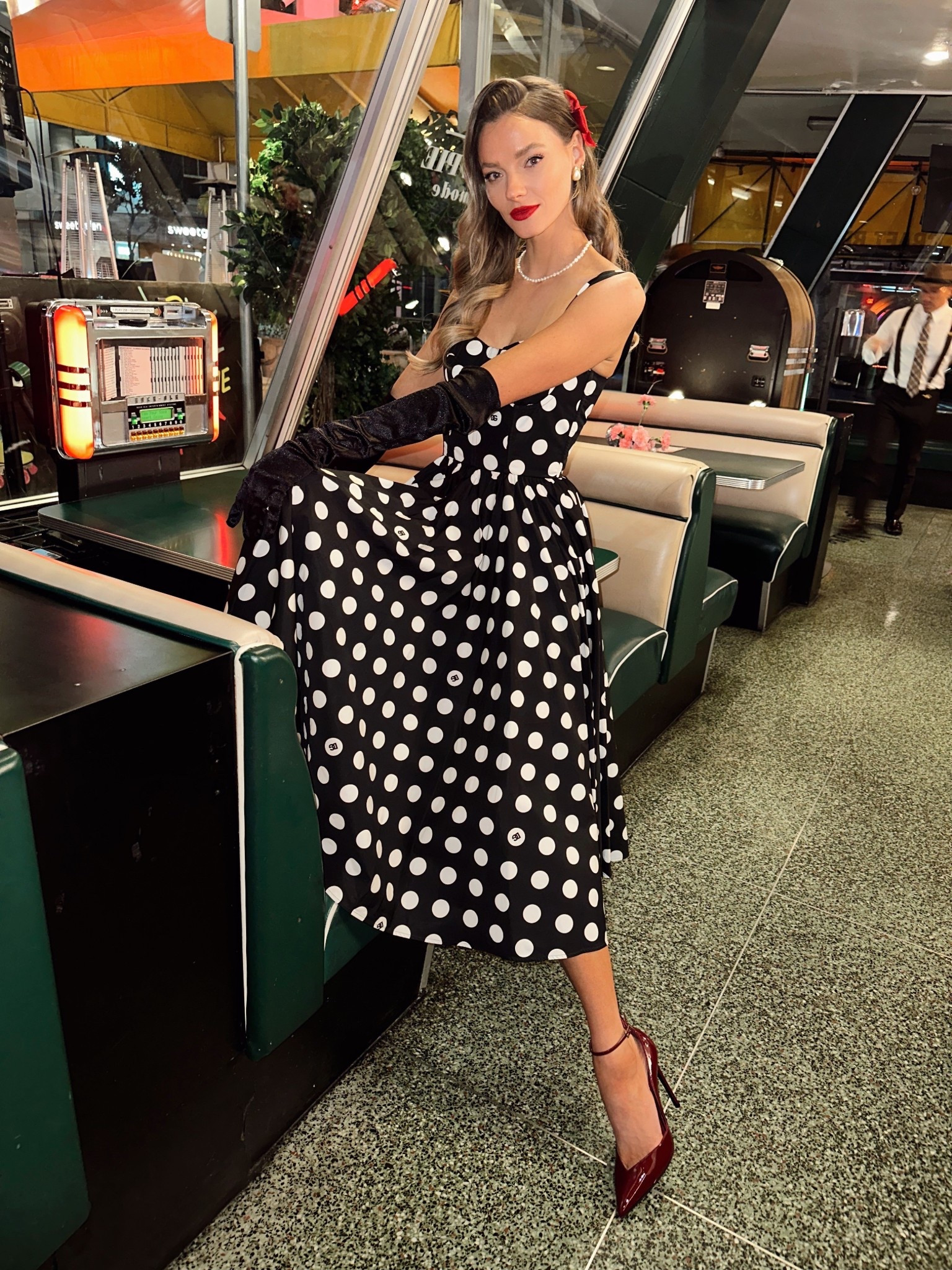 Polka dot midi dress with burgundy heels 🖤✨

#LTKParties #LTKStyleTip #LTKHoliday