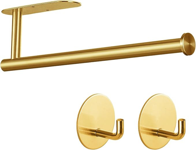 Paper Towel Holder with 2 Hooks-Under Cabinet Paper Towel Holder for Kitchen, Self-Adhesive or Sc... | Amazon (US)