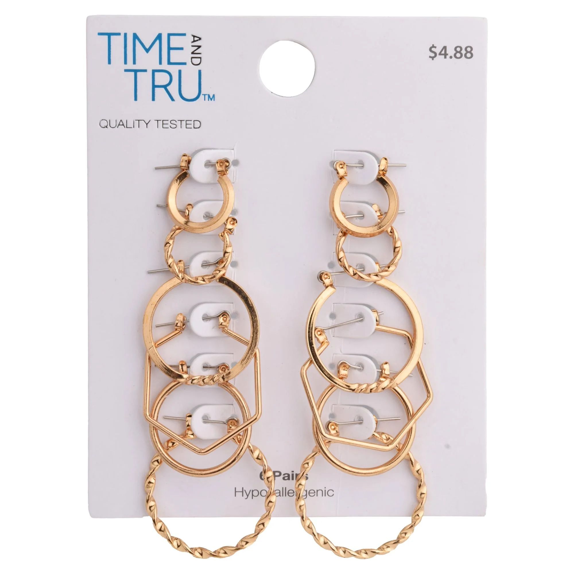 Time and Tru Female 6-On Gold Plated Hoop Earring Set | Walmart (US)