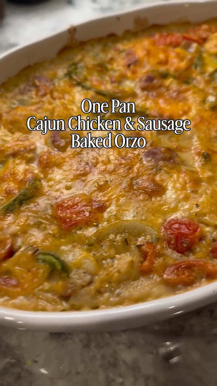 If you need a cozy weeknight dinner that basically cooks itself, my Cajun Chicken and Sausage Baked Orzo with Boursin is calling your name. Creamy, spicy, cheesy, and packed with flavor. This one disappears fast at my house.

Save this for your next busy night.

Ingredients
• 2 cups shredded rotisserie chicken breast
• 2 andouille sausage links, sliced
• 1.5 cups dried orzo from @barillaus 
• 1 half onion, sliced
• 1 bell pepper, sliced
• 1 tablespoon @theonepotmomma_ Creole Trinity and Herb Seasoning
• 1 teaspoon @tastefullysimpleinc Garlic Garlic
• 1 block @boursincheese 
• 2 cups bone broth
• 1 half cup shredded cheddar

How to make it
	1.	Preheat oven to 400.
	2.	Add the shredded chicken, sausage, orzo, onion, bell pepper, Creole Trinity and Herb seasoning, Garlic Garlic, Boursin, and bone broth to a baking dish and stir to coat the pasta.
	3.	Cover with foil and bake for 30 minutes.
	4.	Remove the foil, top with cheddar, and bake 20 more minutes until bubbly and golden.
	5.	Let it rest for a few minutes so the orzo can soak up all that Cajun goodness.

Serve with a simple salad or toasted bread. Comment CAJUN for the recipe in your DMs.

#easyrecipes #savorandshine #foodie #recipeoftheday #comfortfood #fyp #onepotmeal #easydinner #easydinners #orzo #boursin #cheese #cajuncooking #andouille #rotisseriechicken