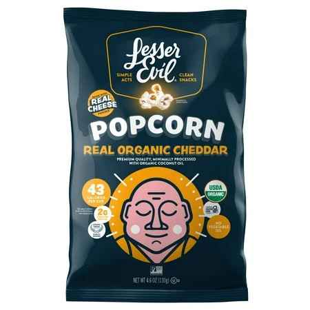 LesserEvil, Organic Popcorn, Non-GMO, Real Organic Cheddar - 4.6oz | Walmart (US)