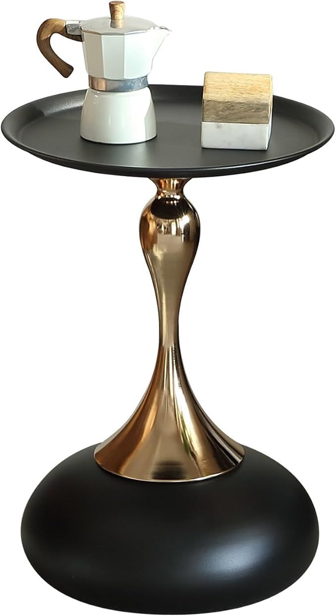 seonyou Small End Table Round Side Table, Black Modern Metal Pedestal Table, Minimalist Accent Ta... | Amazon (US)