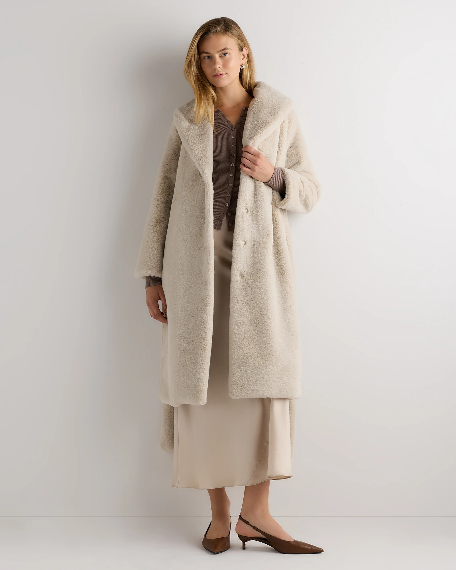 Quince | Women's Faux Fur Maxi Wrap Coat in Black, Size XL, Recycled Polyester | Quince