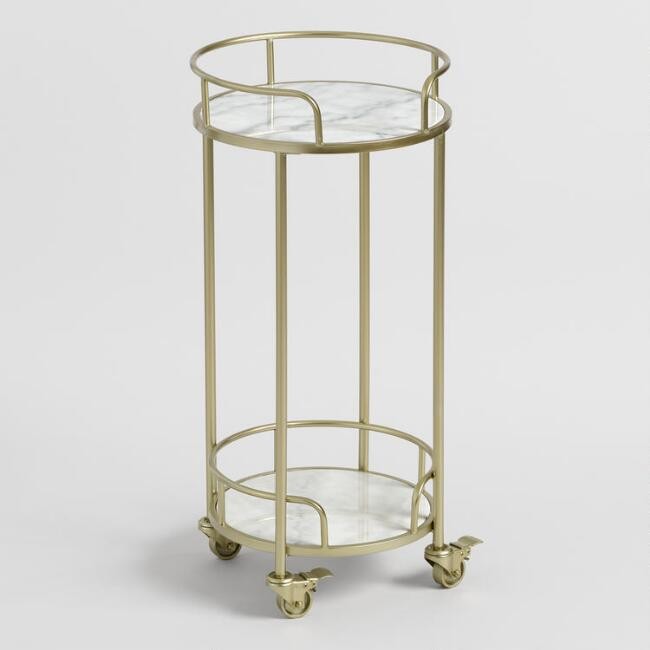 Round Gold Metal and White Marble Bar Cart | World Market