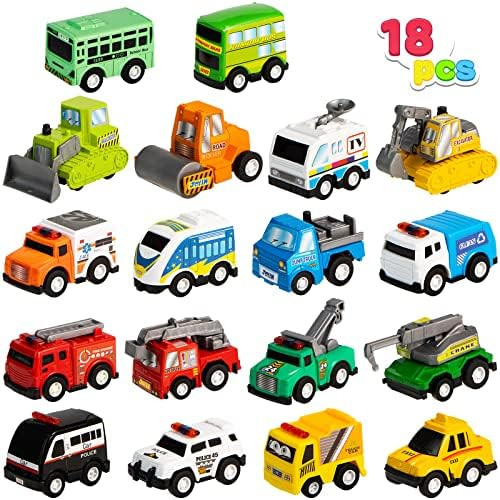 18 Piece Pull Back City Cars and Trucks Toy Vehicles Set Model Car, Friction Powered Die-Cast Car... | Amazon (US)