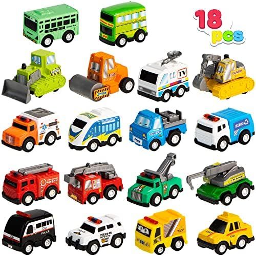 18 Piece Pull Back City Cars and Trucks Toy Vehicles Set Model Car, Friction Powered Die-Cast Car... | Amazon (US)