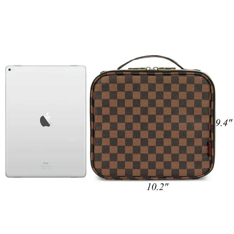 Makeup Bag for Women Checkered Travel Case Leather Cosmetic Organizer Tools Toiletry Jewelry | Walmart (US)