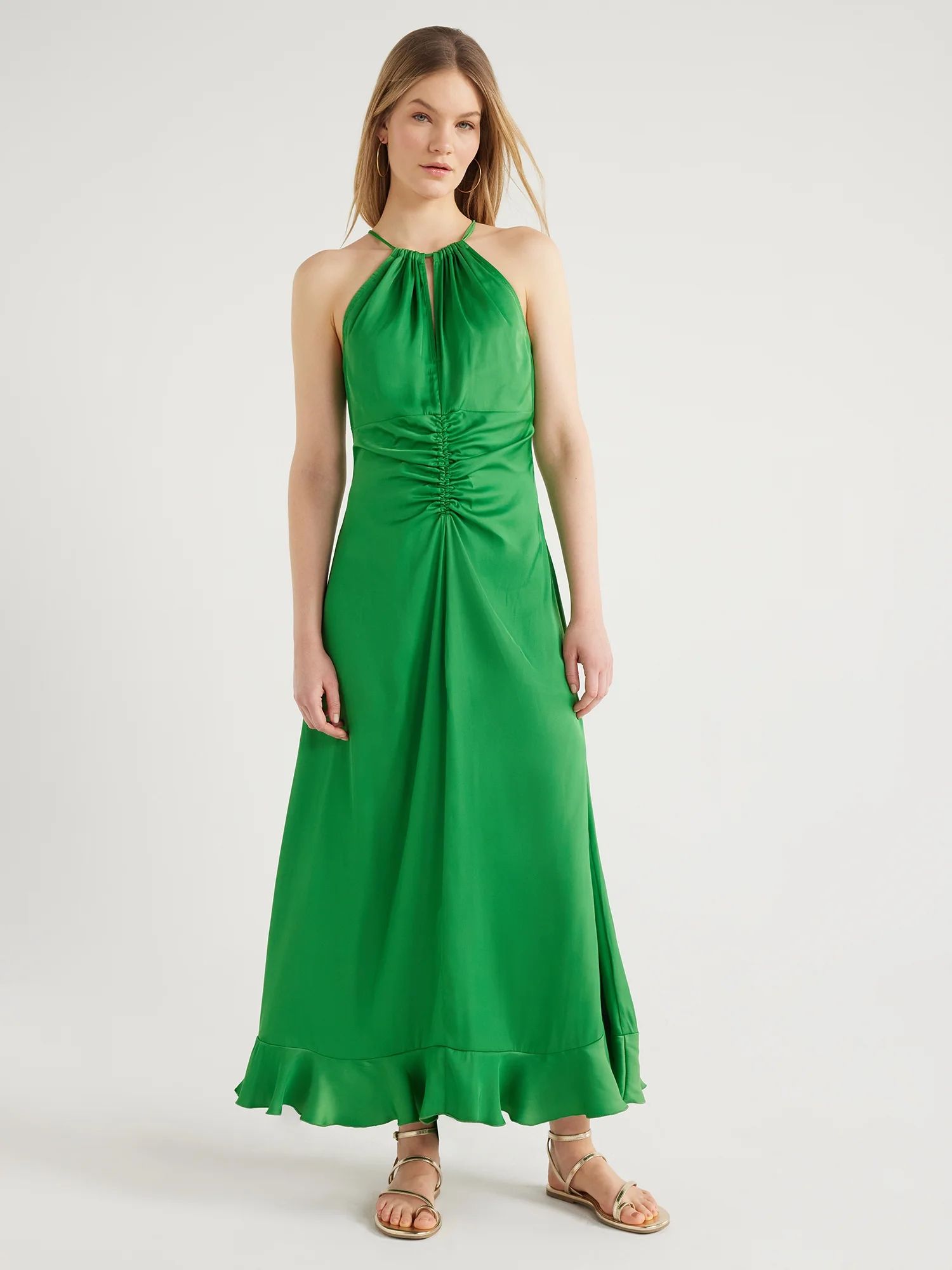 Scoop Women's Ruched Halter Dress, Sizes XS-XXL | Walmart (US)