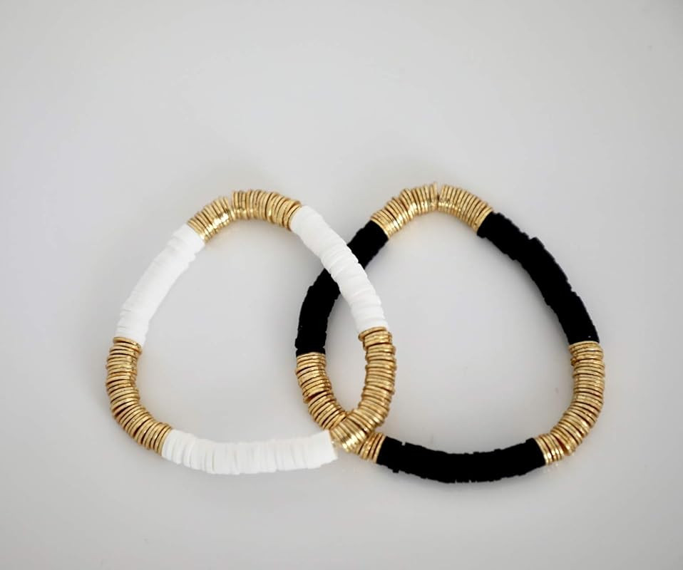 Bold Gold Heishi 6mm Brushed Gold Disc Bracelet Water Resistant | Amazon (US)