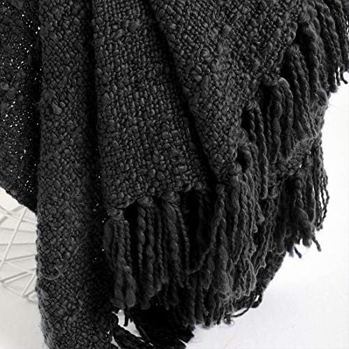 Thick Chunky Black Knit Throw Blanket for Couch Chair Sofa Bed, Chic Boho Style Textured Basket Weav | Amazon (US)