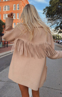 Santa Barbara Jacket, in Tan Knit Fringe, Size: Large | Show Me Your Mumu | Show Me Your Mumu