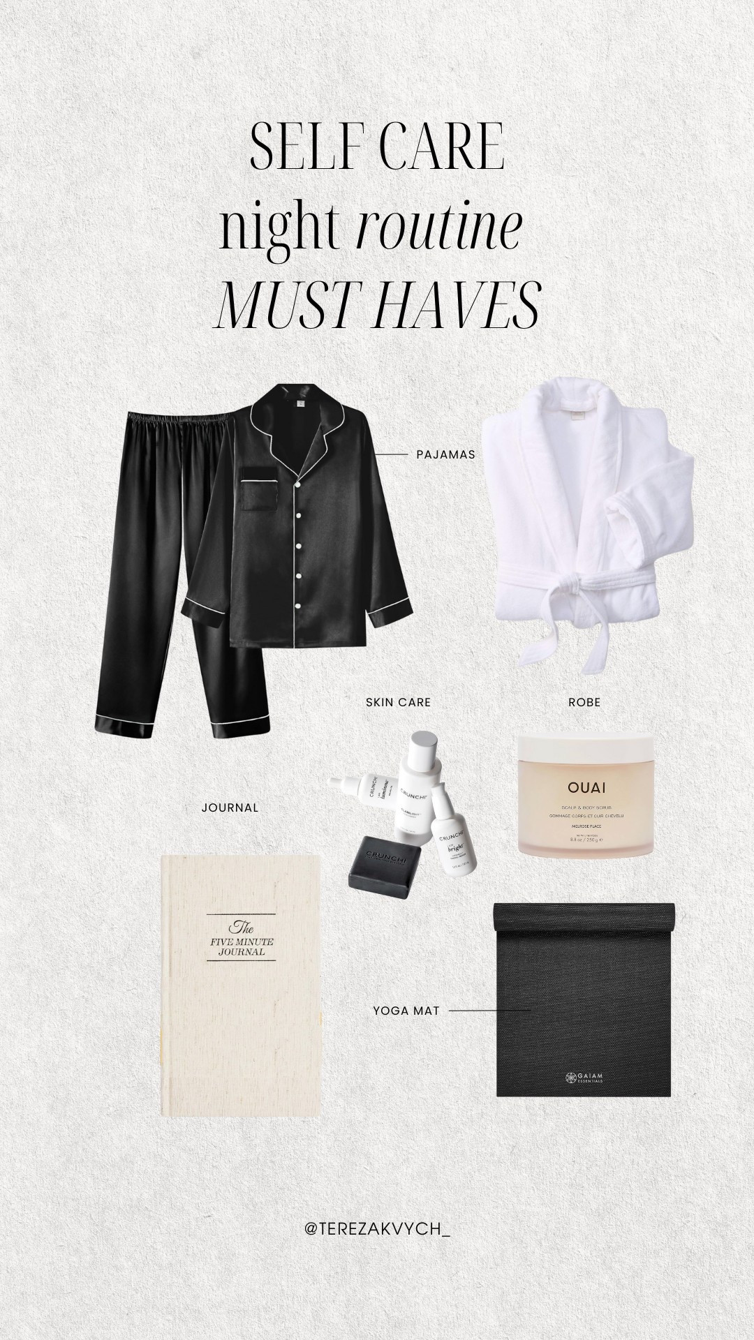 🖤 Self-care night routine must-haves
Wind down, reset, and treat yourself with these essentials that make your evenings feel extra cozy and intentional:
✨ Comfy silk pajamas
✨ Soft robe for after-shower comfort
✨ Clean + minimal skincare
✨ Body scrub for smooth skin
✨ A journal to reflect and unwind
✨ Yoga mat for gentle stretching

#SelfCareRoutine #NightRoutine #EveningVibes #CozyEssentials #WindDownTime #TerezaApproved

#LTKFindsUnder100 #LTKBeauty #LTKHome