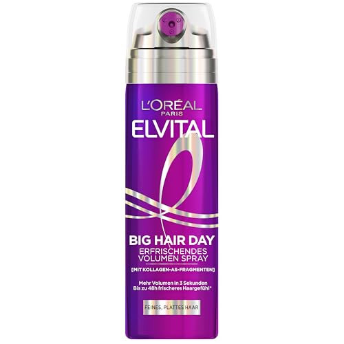 L’Oréal Paris Elvital Collagen Lifter Big Hair Day Volumenspray, erfrischender Ansatz-Lift in 3 Sekunden, mit Kollagen-AS-Fragmenten, für feines & plattes Haar, 200 ml | Amazon (DE)
