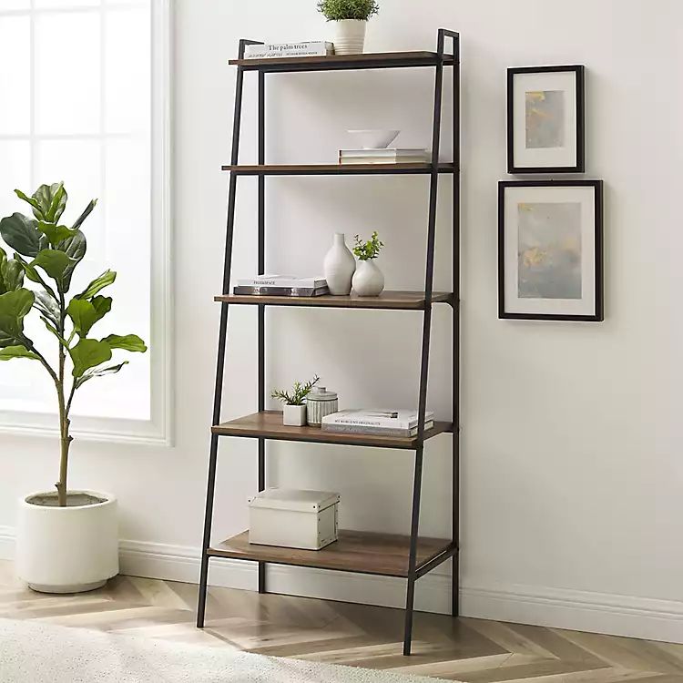 Rustic Oak Industrial Ladder Bookshelf | Kirkland's Home
