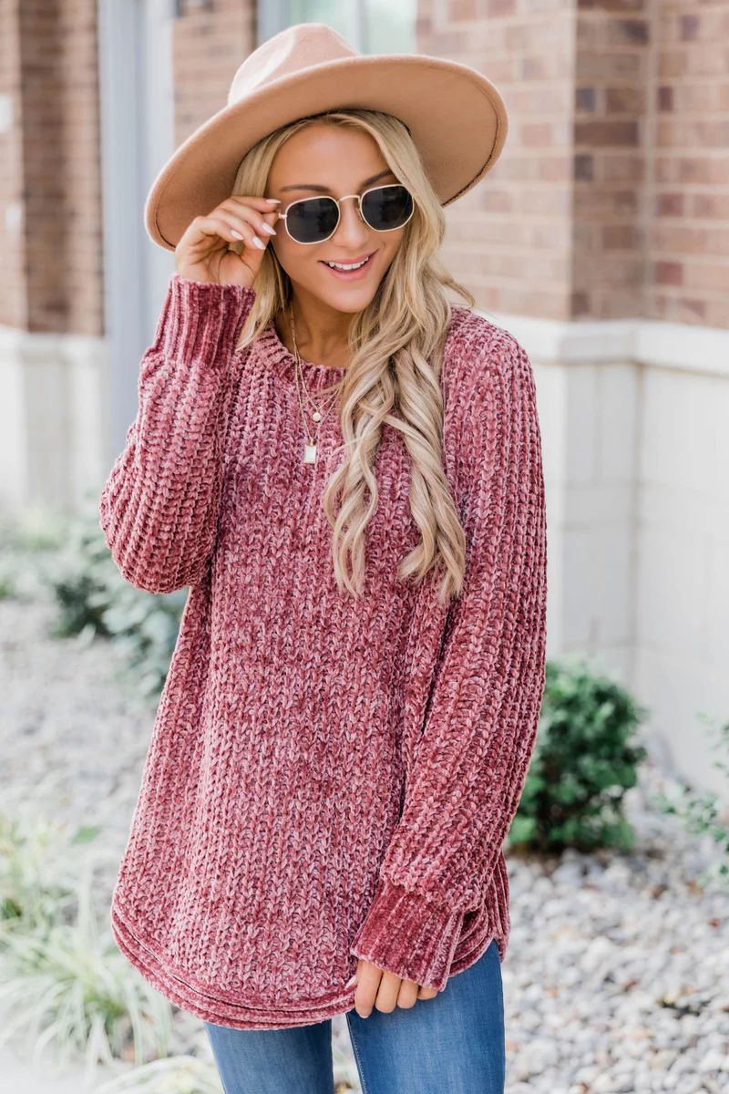 Faithful To My Heart Dark Mauve Sweater | The Pink Lily Boutique