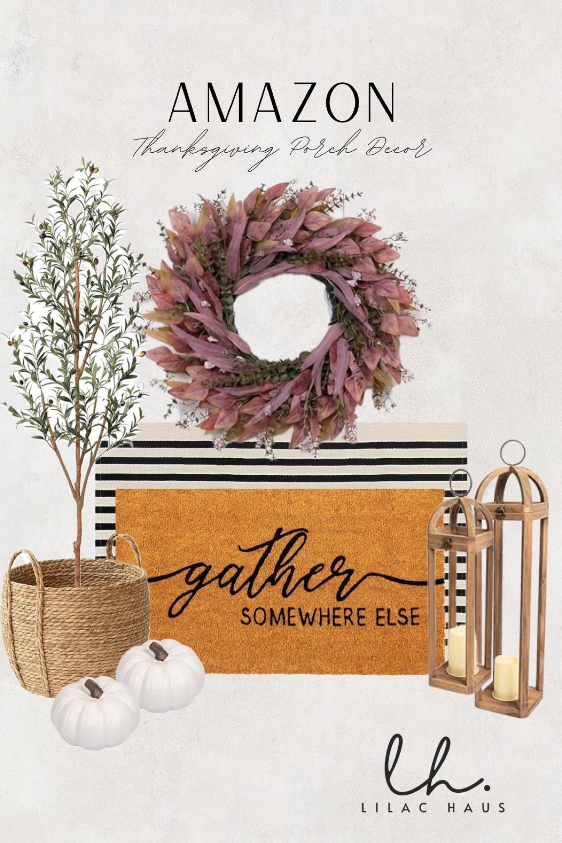 A minimalist and clean vibe for your front door this Thanksgiving. 

The “gather somewhere else” mat makes me chuckle every time 🤣

#LTKHoliday #LTKFamily #LTKHome
