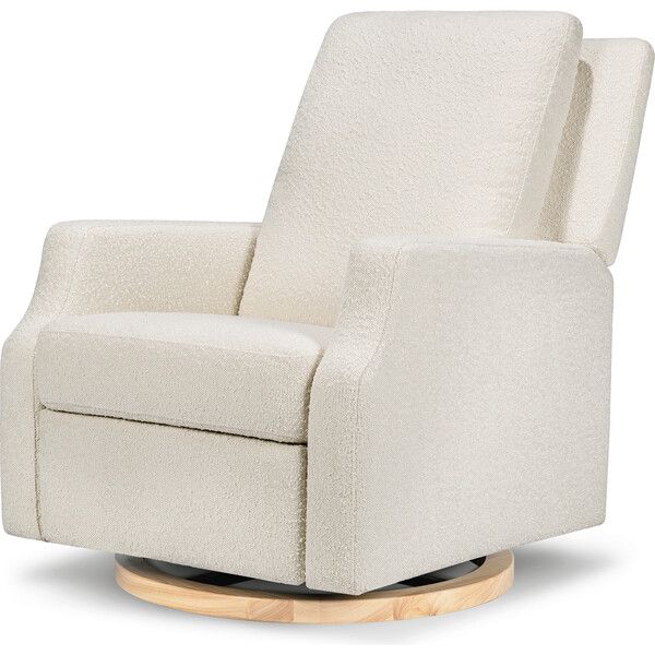 Crewe Recliner & Swivel Glider, Ivory Boucle With Light Wood Base | Maisonette